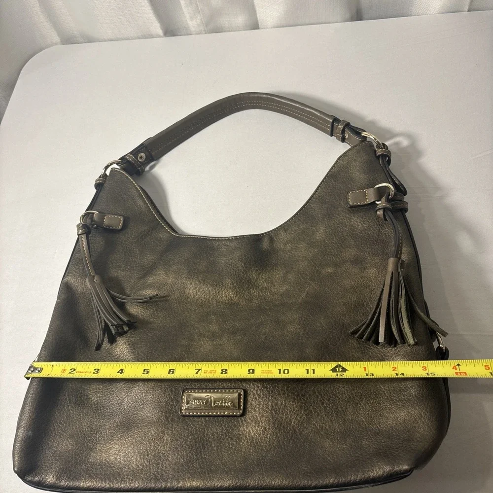 Simply‎ Noelle Bronze Metallic Large Hobo  Tassels Handbag Purse Boho Western